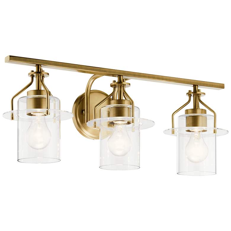 Image 1 Kichler Everett 24 inch Wide 3-Light Brass and Clear Glass Bath Light