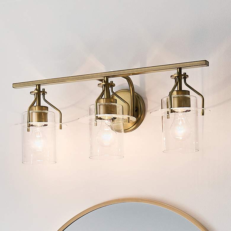 Image 2 Kichler Everett 24" Wide 3-Light Brass and Clear Glass Bath Light