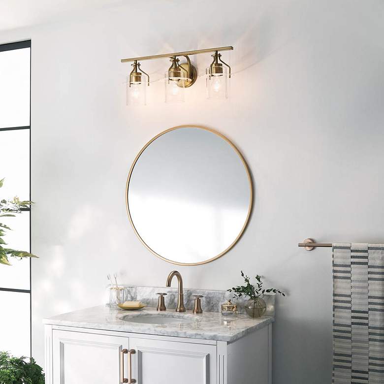 Image 7 Kichler Everett 24" Wide 3-Light Brass and Clear Glass Bath Light more views