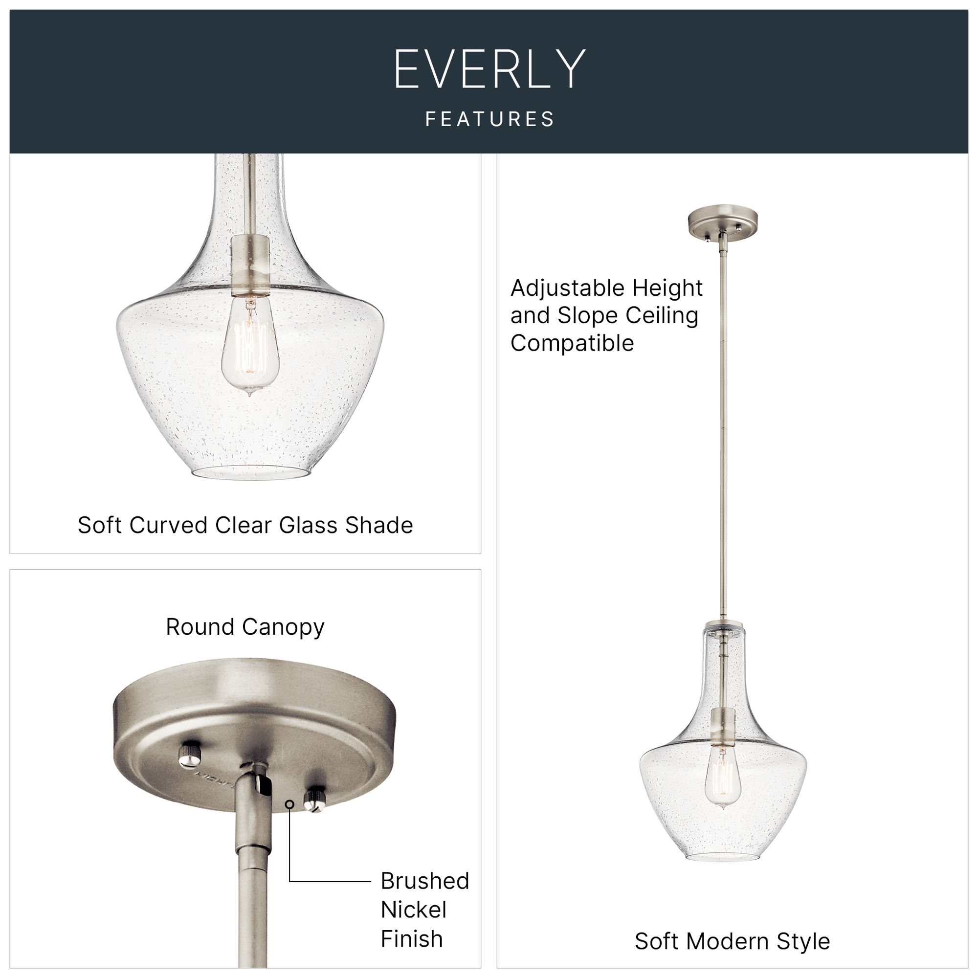 Kichler Everly 10 1/2" Wide Brushed Nickel Mini Pendant in scene