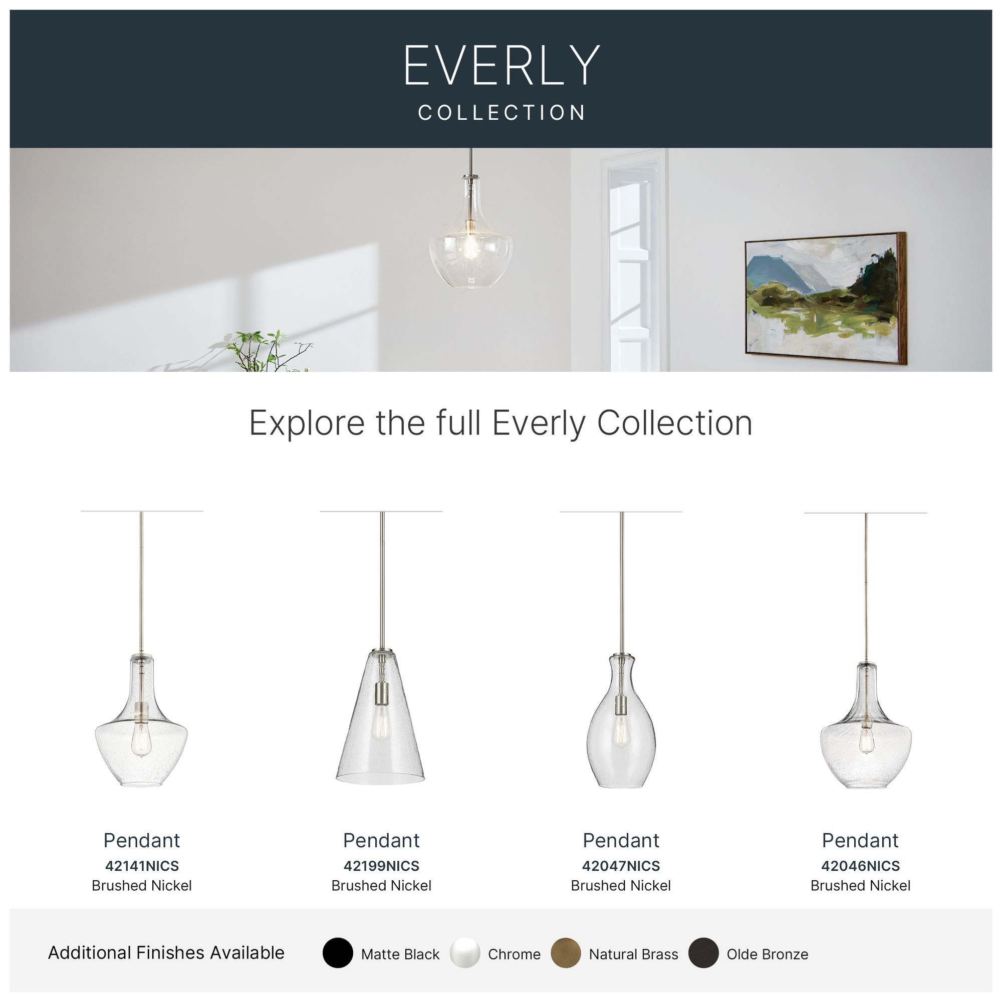 Kichler Everly 10 1/2" Wide Brushed Nickel Mini Pendant in scene