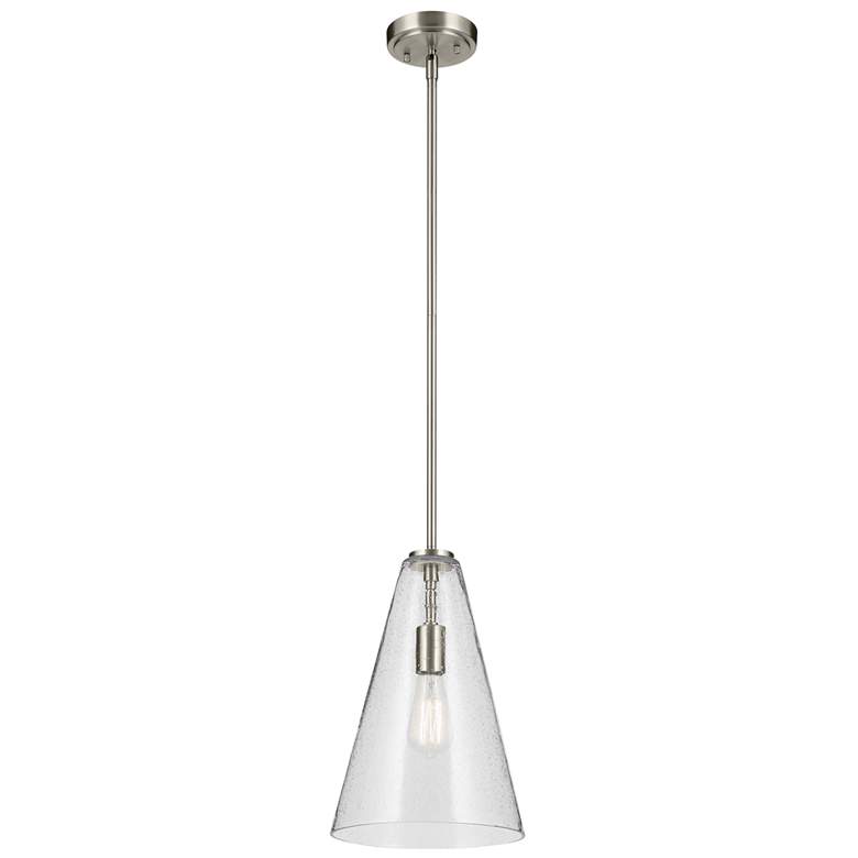 Image 1 Kichler Everly 10 1/4" Brushed Nickel Clear Seeded Glass Cone Pendant