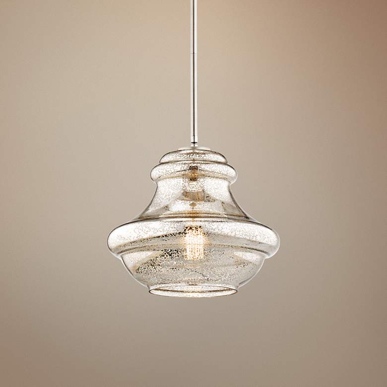 Image 1 Kichler Everly 12 inch Wide Brushed Nickel Mercury Glass Mini Pendant