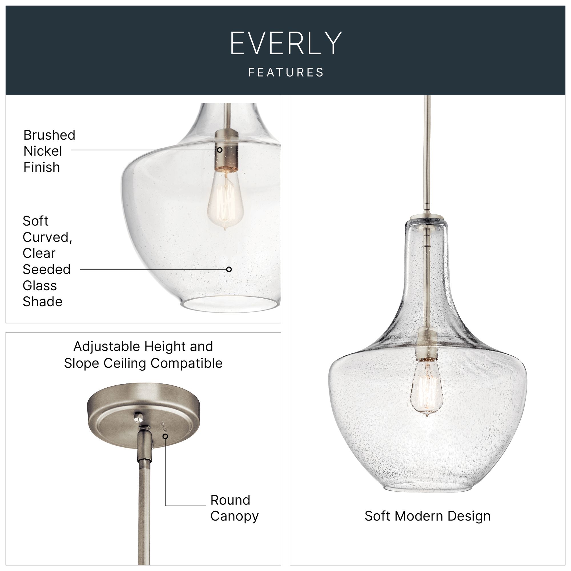 Image 6 Kichler Everly 13 3/4" Wide Nickel Clear Glass Pendant Light more views