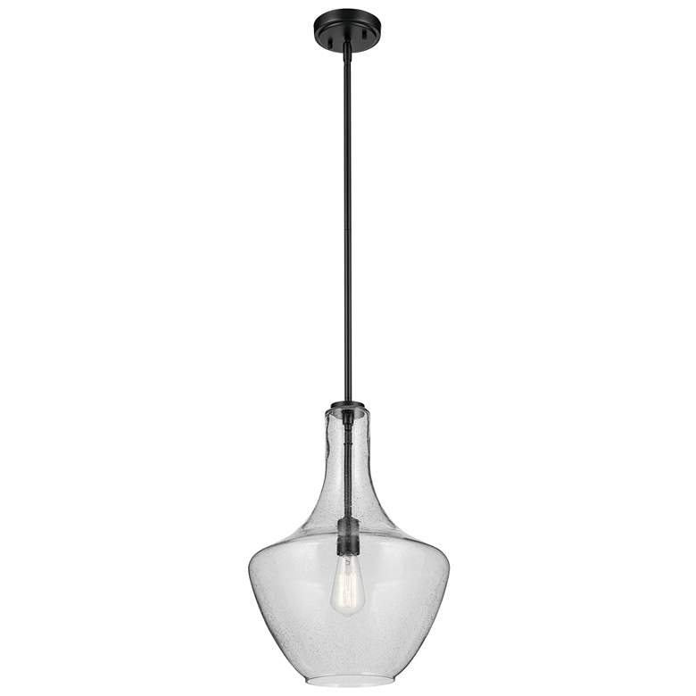 Image 1 Kichler Everly 14" Wide Black and Clear Seeded Glass Bell Pendant