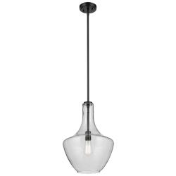 Kichler Everly 14" Wide Black and Clear Seeded Glass Bell Pendant