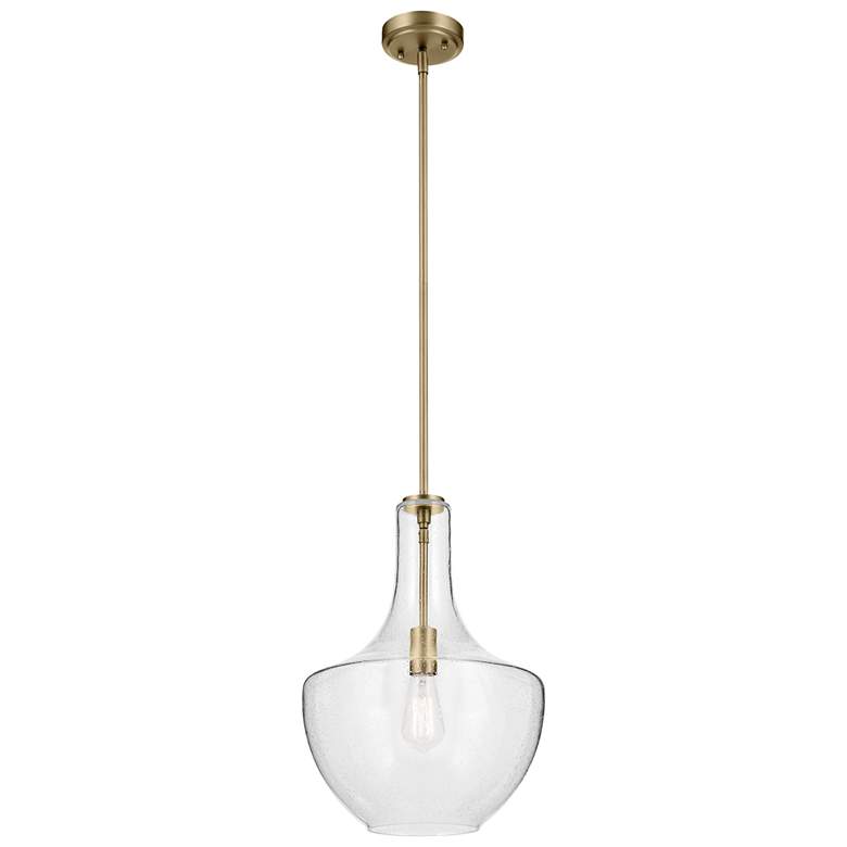 Image 1 Kichler Everly 14" Wide Brass and Clear Seeded Glass Bell Pendant
