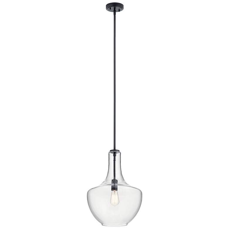 Image 1 Kichler Everly 14"W Black and Clear Glass Bell Pendant Light