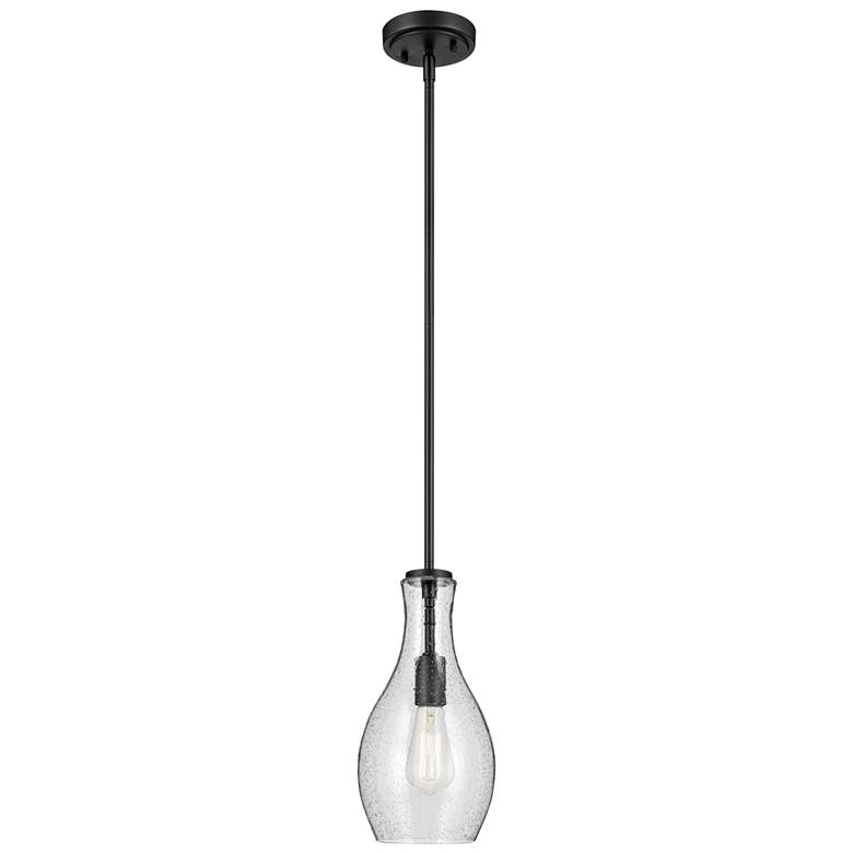Image 1 Kichler Everly 7" Wide Black and Clear Seeded Glass Bell Pendant