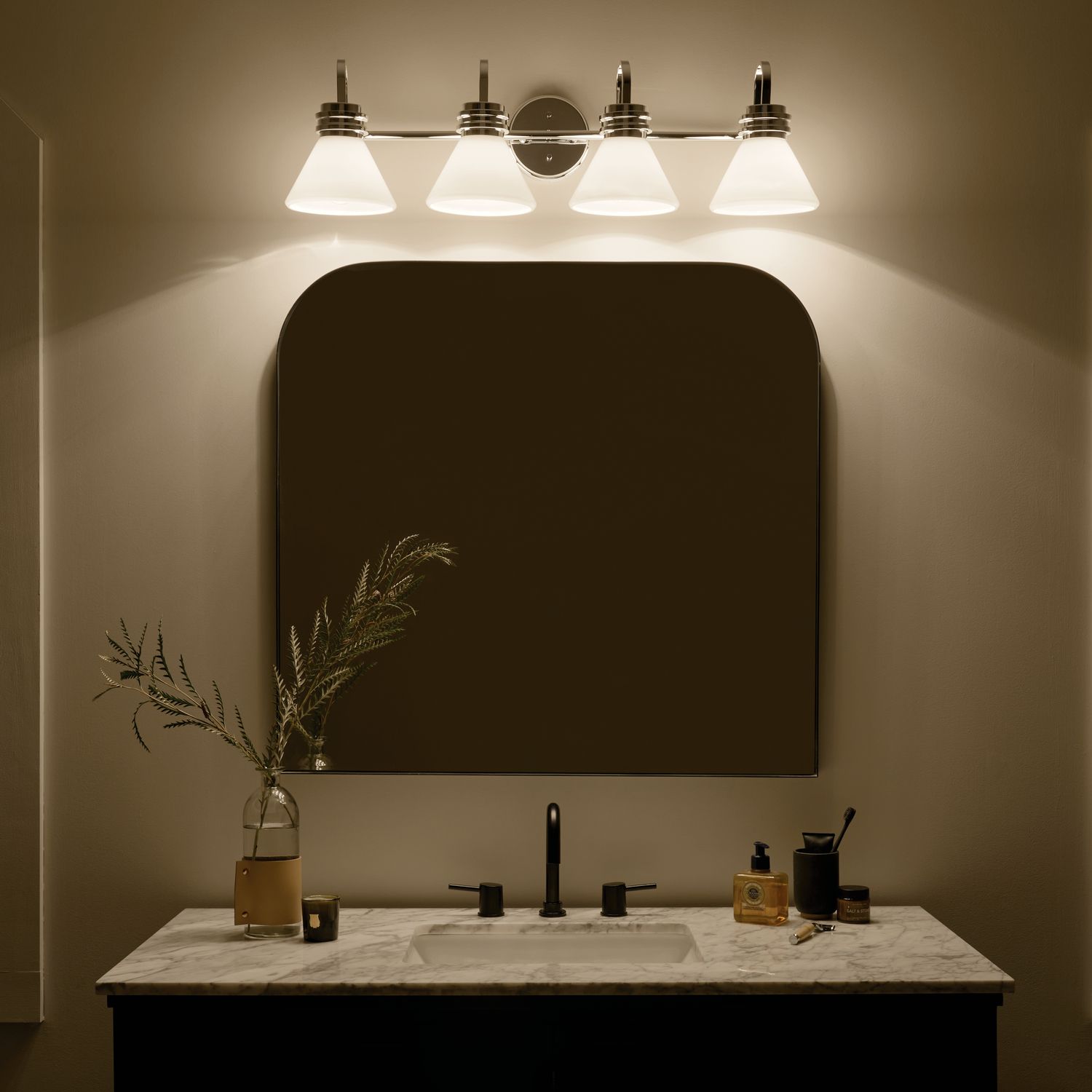 Kichler Farum 34"W Chrome and Opal Glass 4-Light Bath Light