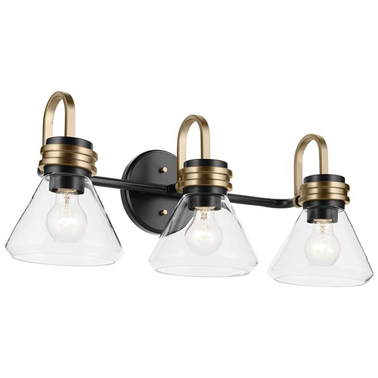 Image 1 Kichler Farum 26" Wide 3-Light Black and Clear Dome Glass Bath Light