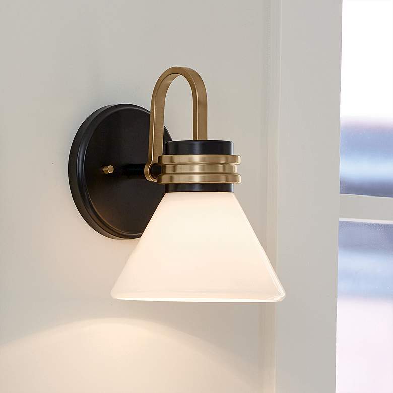 Image 1 Kichler Farum 9.5 Inch 1 Light Wall Sconce in Black with Champagne Bronze