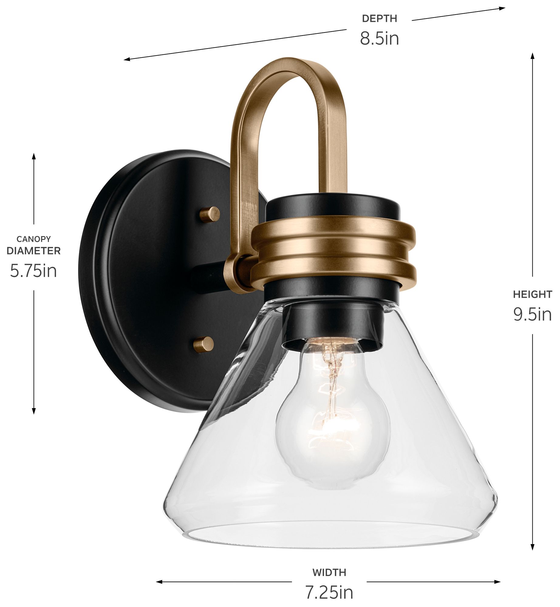 Kichler Farum Black Wall Sconce 1Lt with Clear Glass
