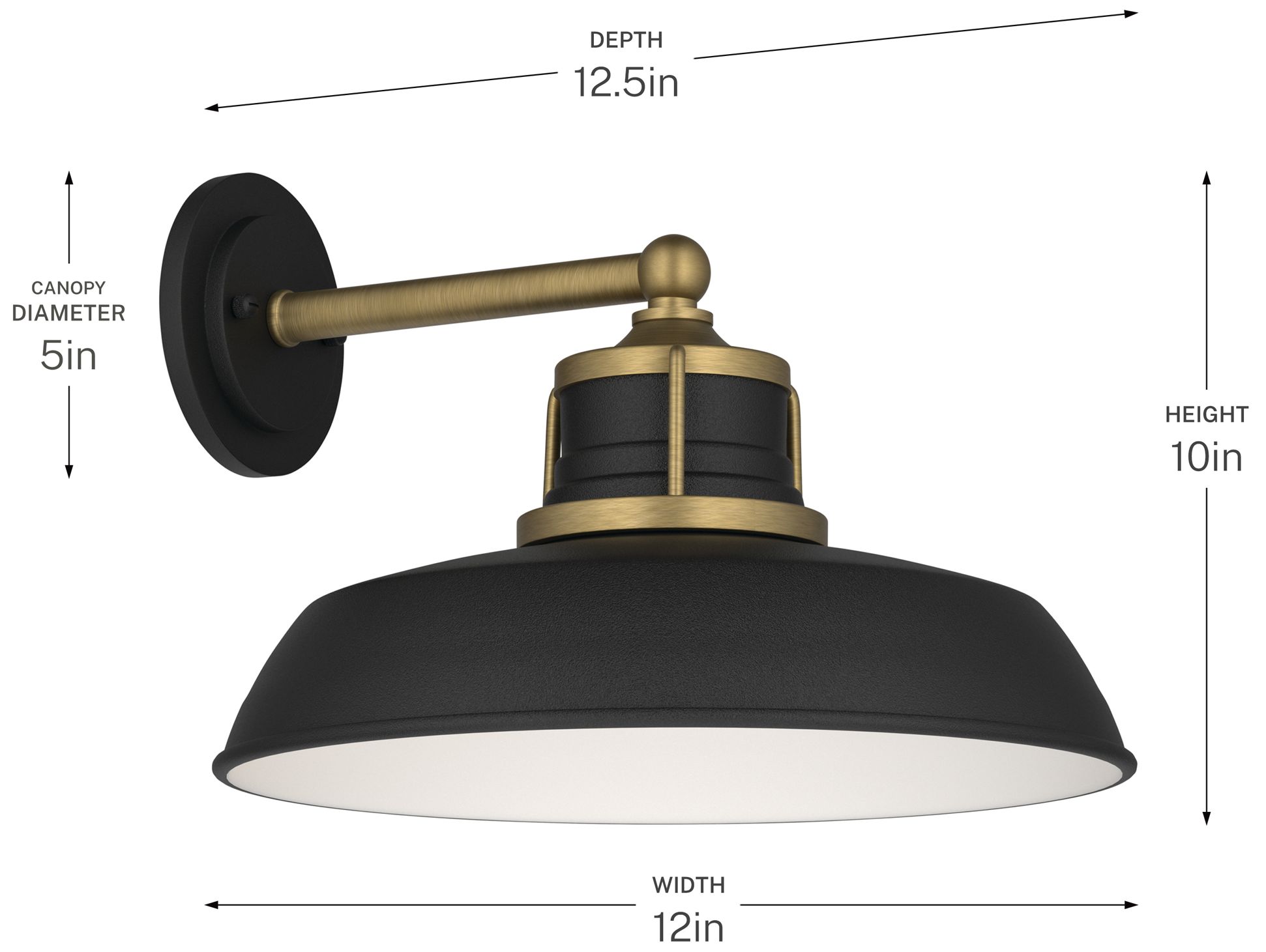 Kichler Fielding 12" 1-Lt Outdoor Wall Light Textured Black w/Natural Brass