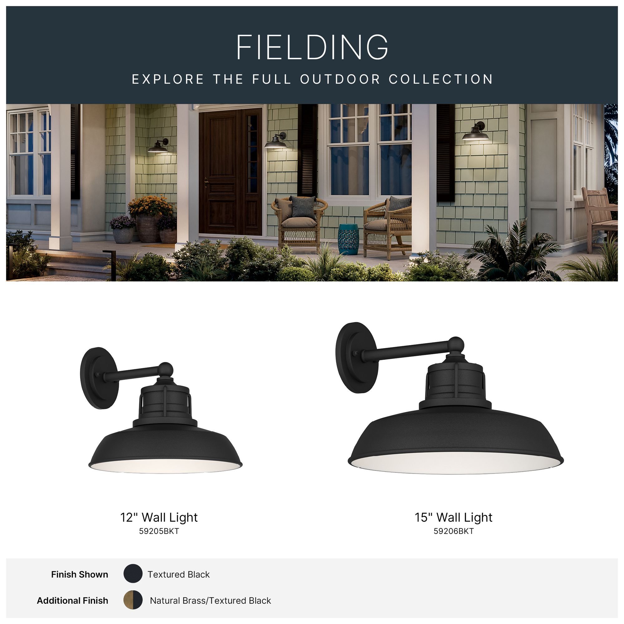 Kichler Fielding 15" 1-Light Outdoor Wall Light Textured Black