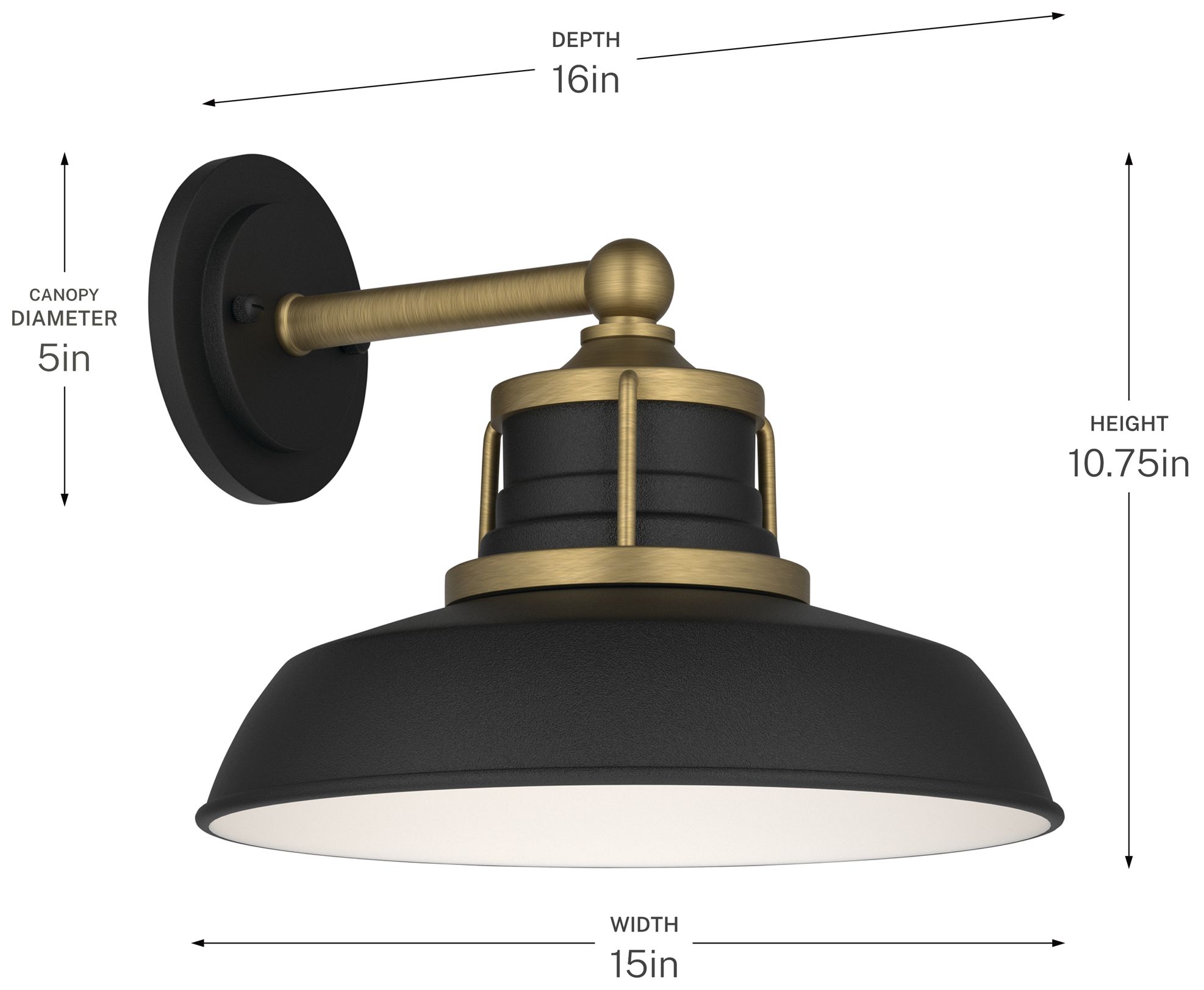 Kichler Fielding 15" 1Lt Outdoor Wall Light Textured Black w/Natural Brass