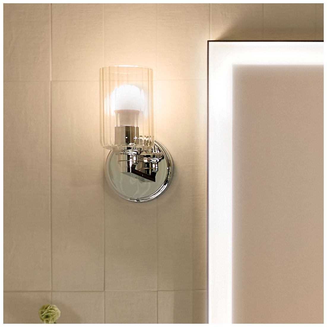 Image 3 Kichler Gioe 1-Light Chrome Wall Sconce with Clear Fluted Glass Shades more views