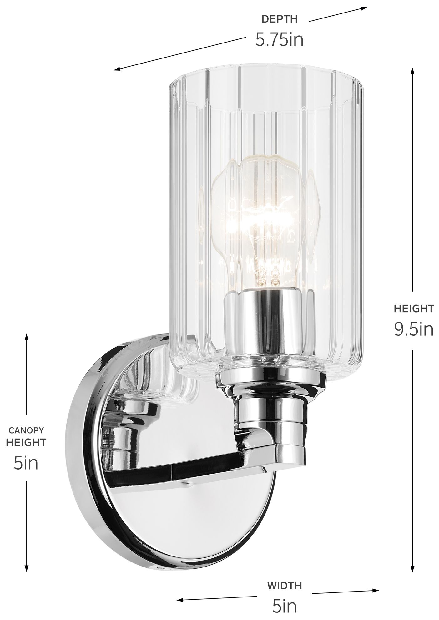 Kichler Gioe 1-Light Chrome Wall Sconce with Clear Fluted Glass Shades