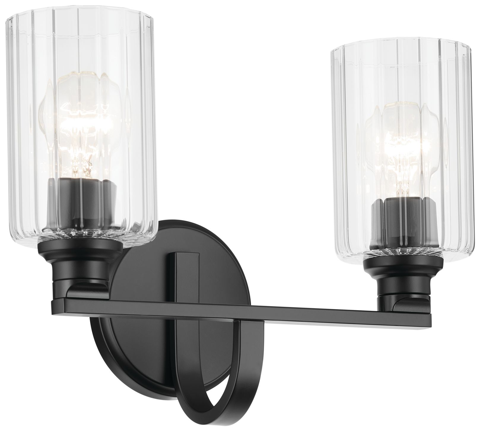Kichler Gioe 2-Light Black Vanity Light with Clear Fluted Glass Shades