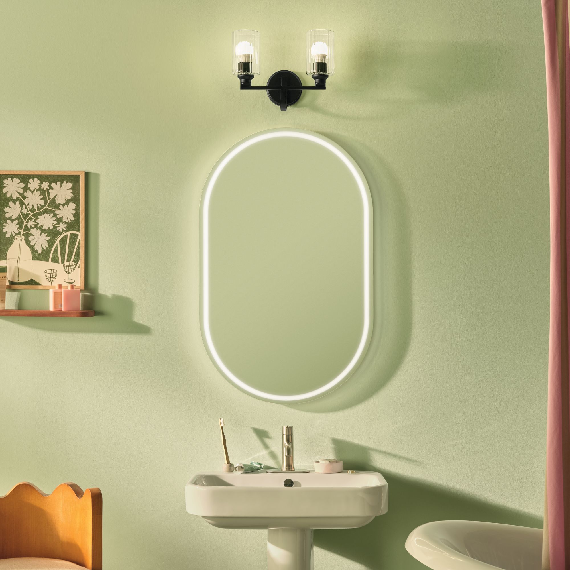 Image 2 Kichler Gioe 2-Light Black Vanity Light with Clear Fluted Glass Shades more views