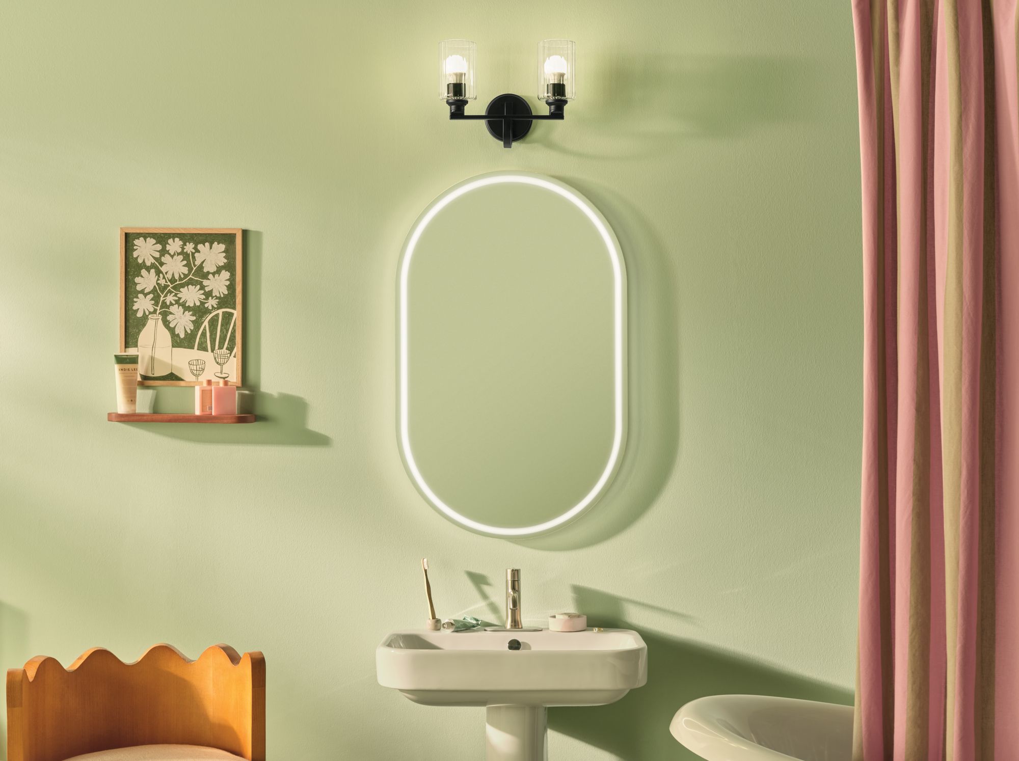 Image 3 Kichler Gioe 2-Light Black Vanity Light with Clear Fluted Glass Shades more views