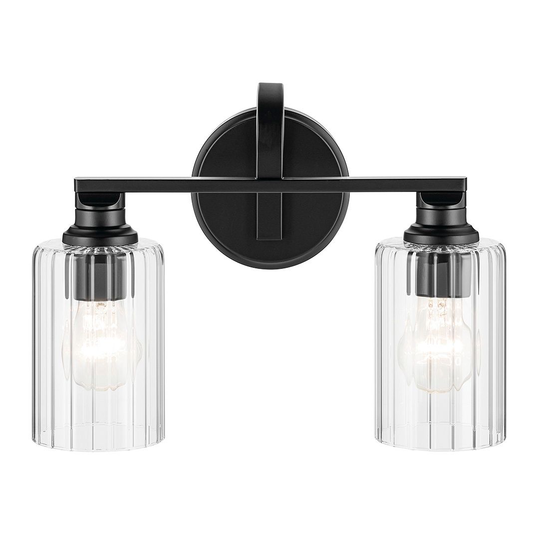 Image 7 Kichler Gioe 2-Light Black Vanity Light with Clear Fluted Glass Shades more views