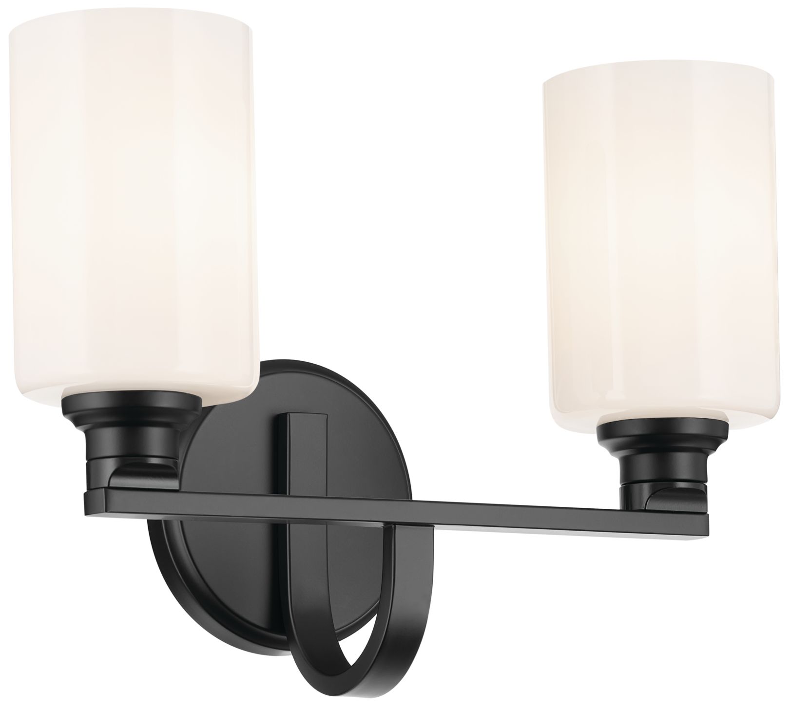 Kichler Gioe 2-Light Black Vanity Light with Opal Fluted Glass Shades