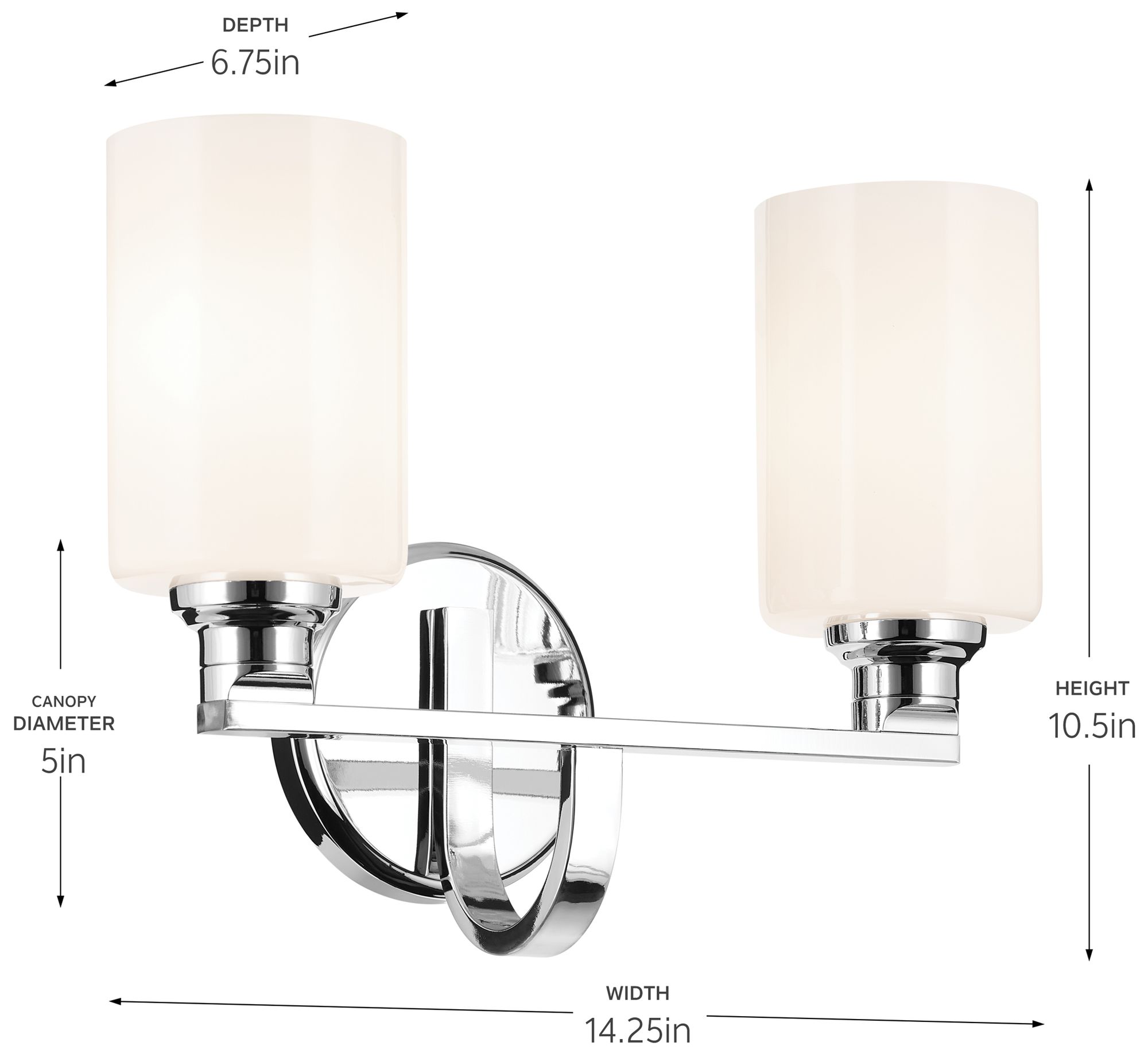 Kichler Gioe 2-Light Chrome Vanity Light with Opal Glass Shades