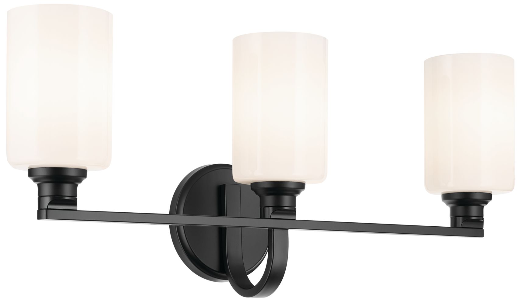 Kichler Gioe 3-Light Black Vanity Light with Opal Fluted Glass Shades