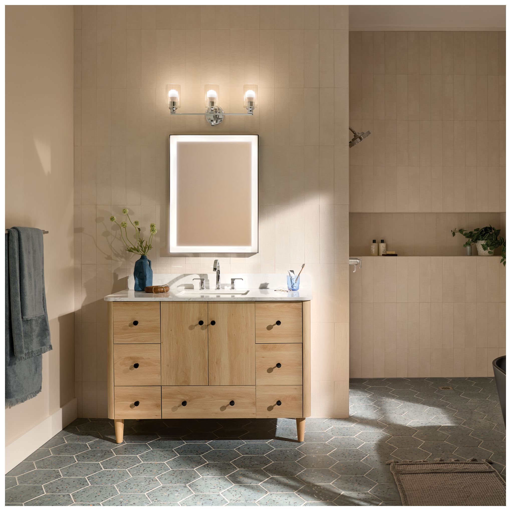 Image 3 Kichler Gioe 3-Light Chrome Vanity Light with Clear Fluted Glass Shades more views