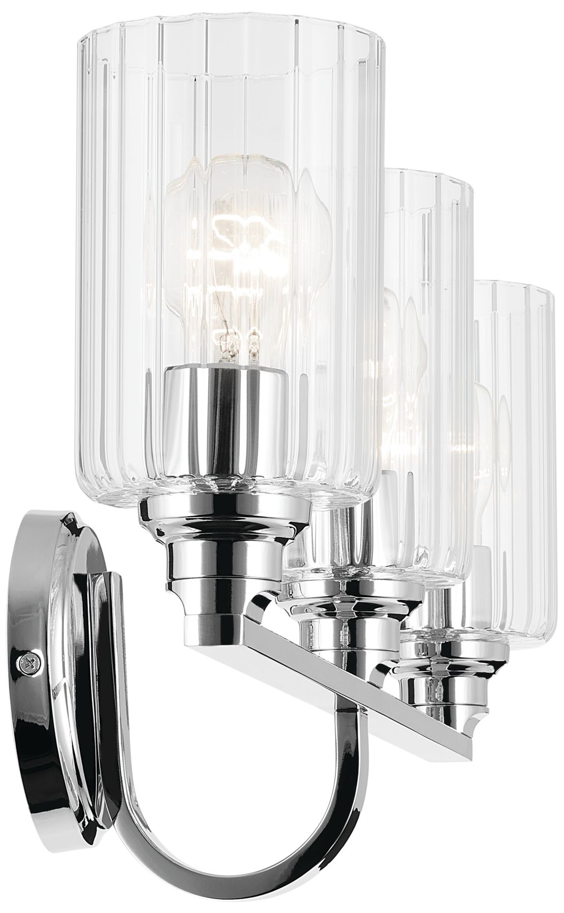 Image 6 Kichler Gioe 3-Light Chrome Vanity Light with Clear Fluted Glass Shades more views