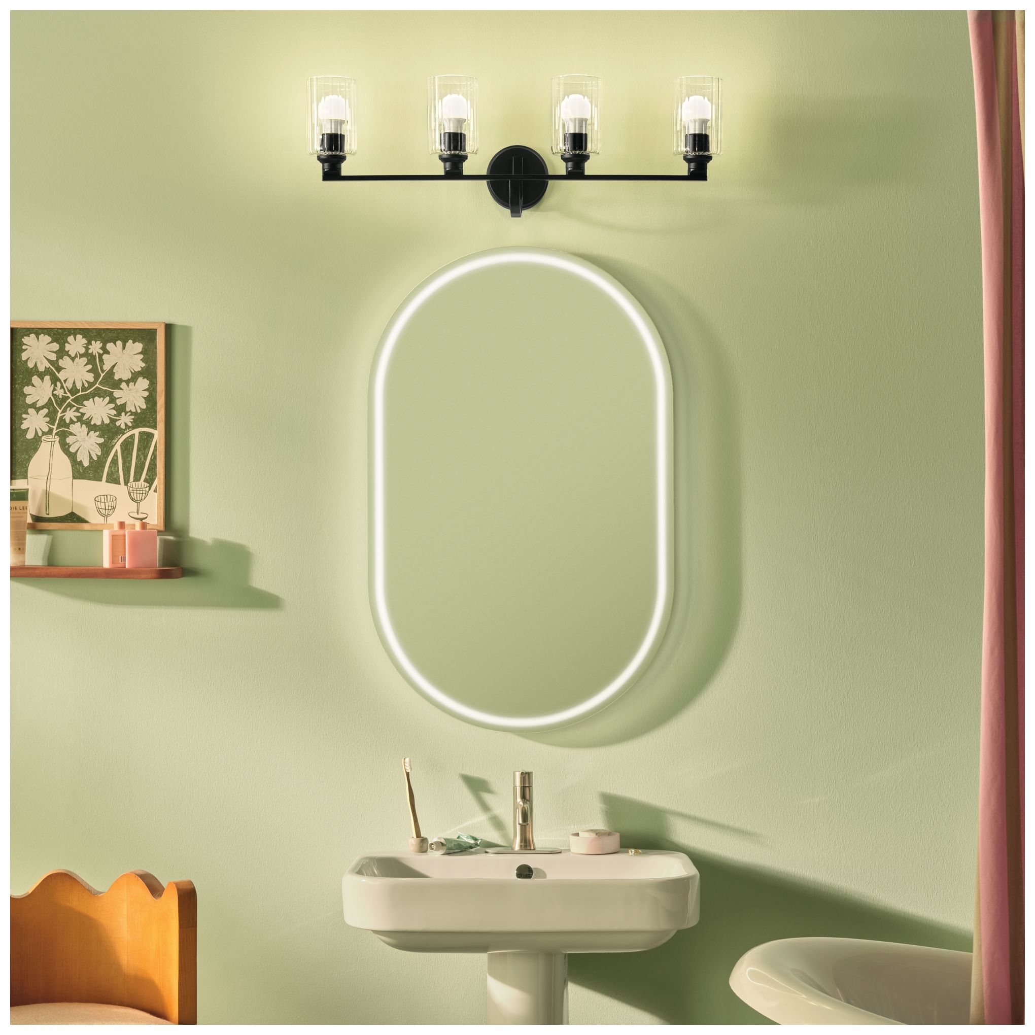 Image 5 Kichler Gioe 4-Light Black Vanity Light with Clear Fluted Glass Shades more views