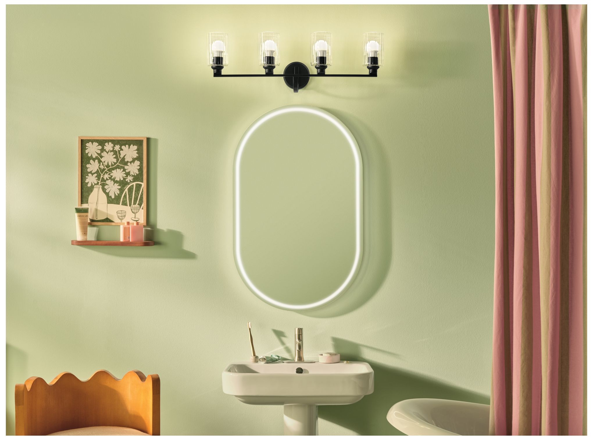 Image 6 Kichler Gioe 4-Light Black Vanity Light with Clear Fluted Glass Shades more views