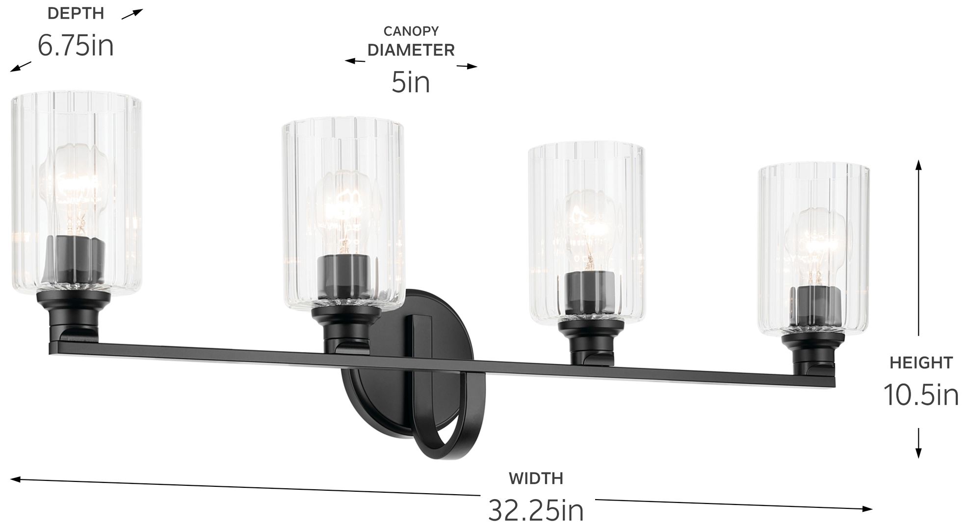 Image 7 Kichler Gioe 4-Light Black Vanity Light with Clear Fluted Glass Shades more views
