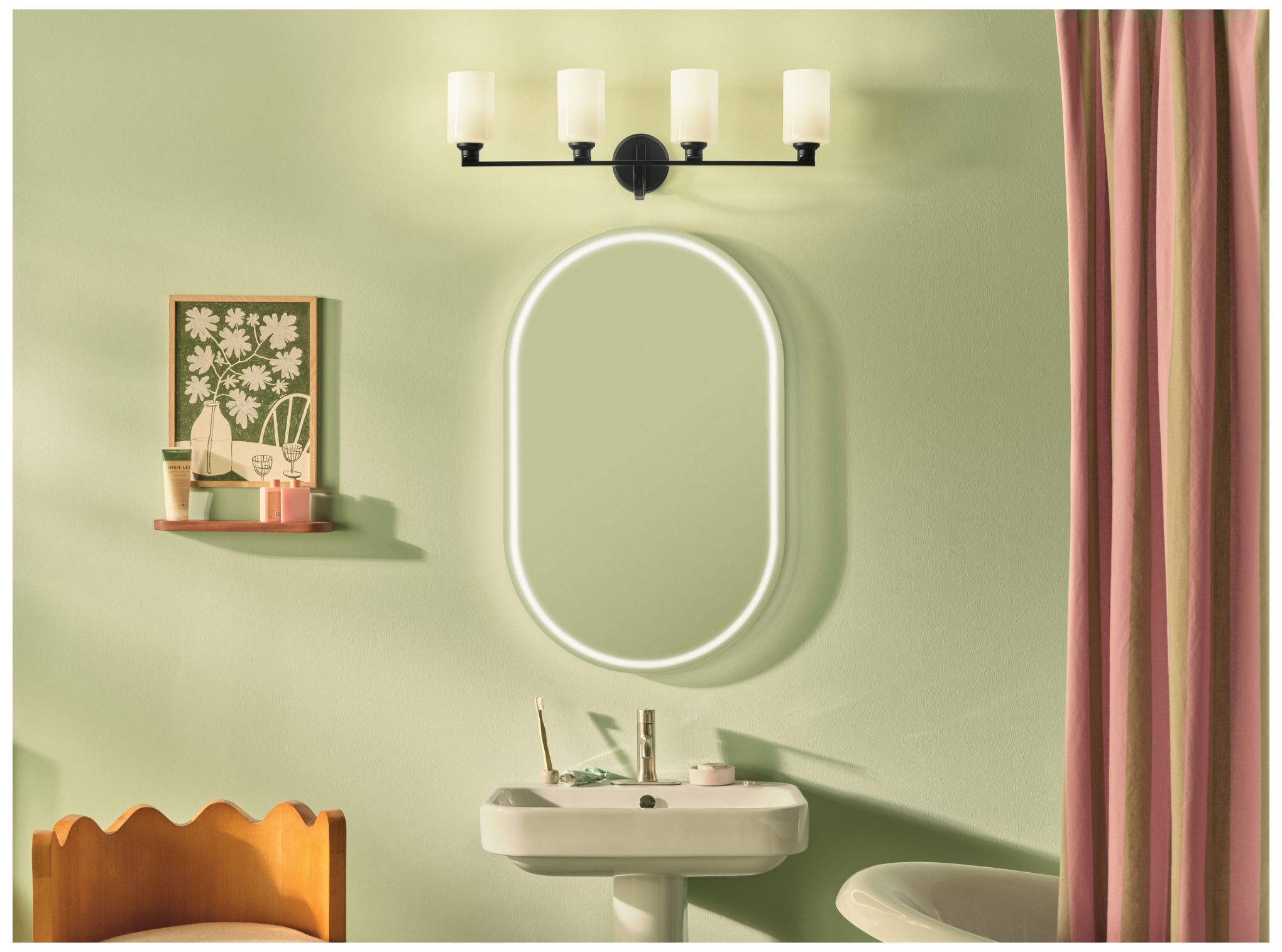 Image 2 Kichler Gioe 4-Light Black Vanity Light with Opal Fluted Glass Shades more views