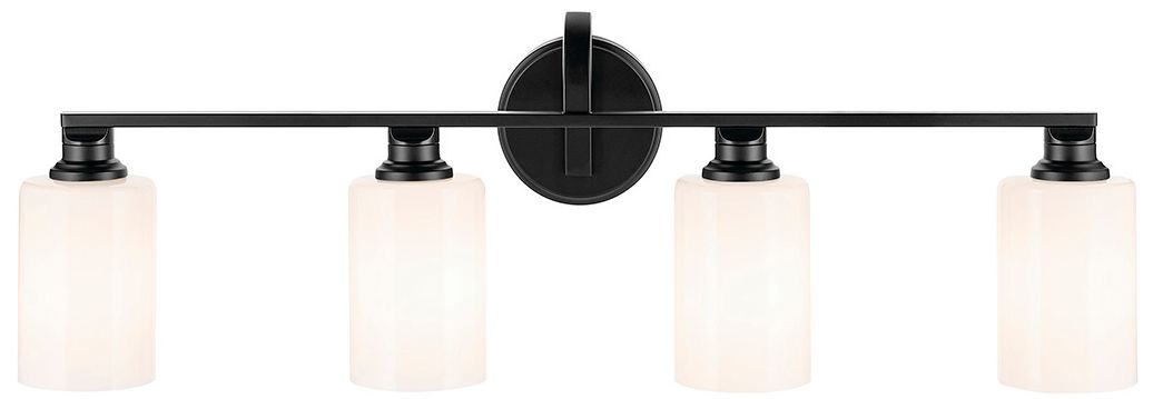 Image 7 Kichler Gioe 4-Light Black Vanity Light with Opal Fluted Glass Shades more views