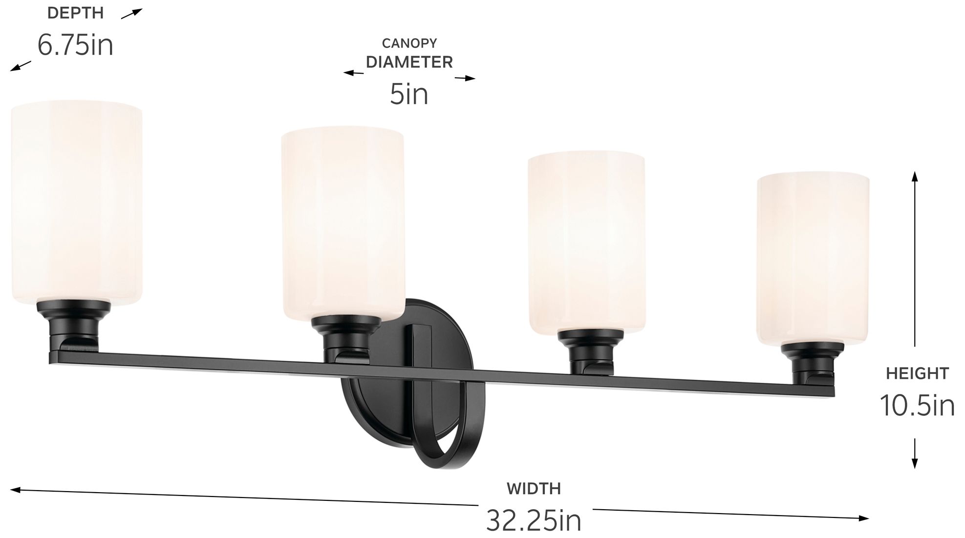 Kichler Gioe 4-Light Black Vanity Light with Opal Fluted Glass Shades