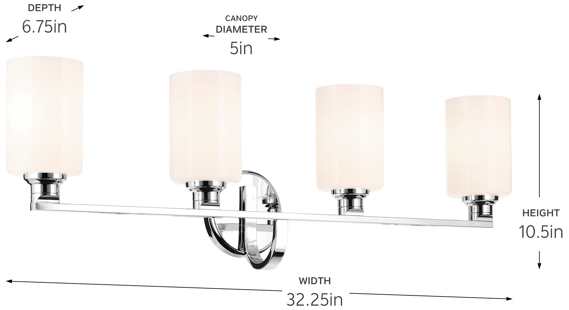 Image 6 Kichler Gioe 4-Light Chrome Vanity Light with Opal Glass Shades more views