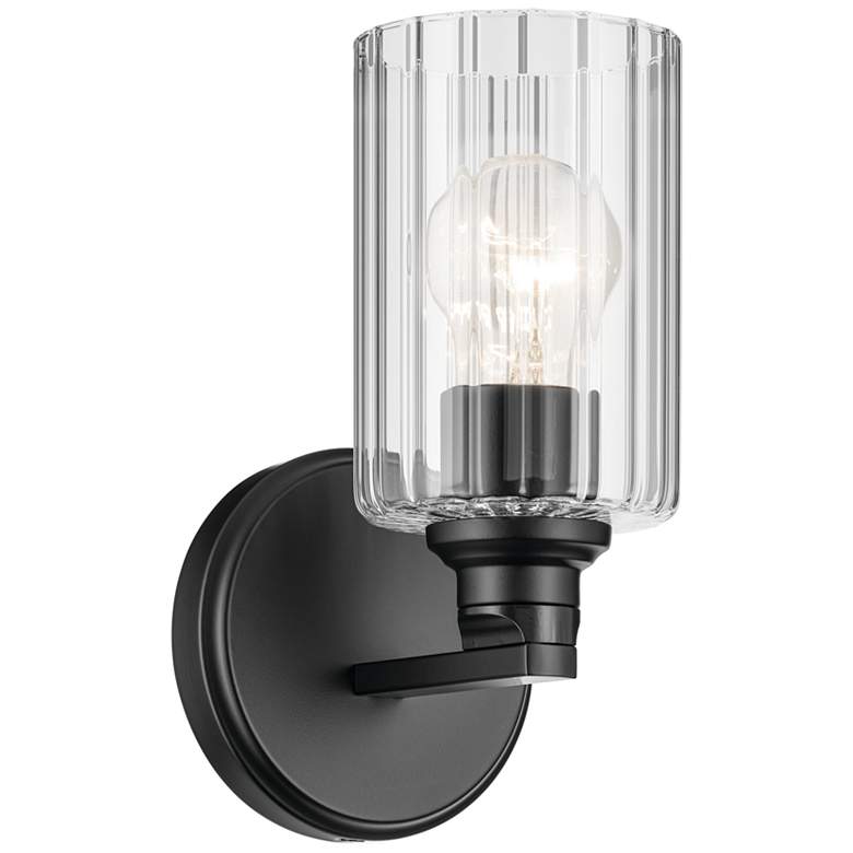Image 1 Kichler Gioe Black Wall Sconce 1Lt with Clear Fluted Glass