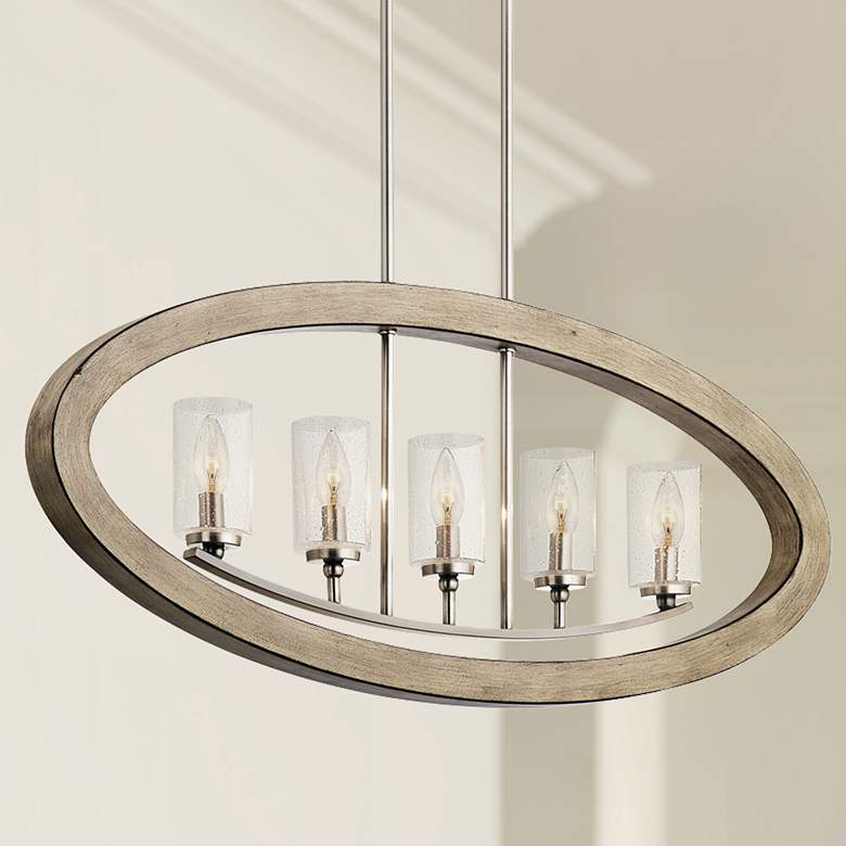 Image 1 Kichler Grand Bank 36"W Antique Gray 5-Light Linear Pendant