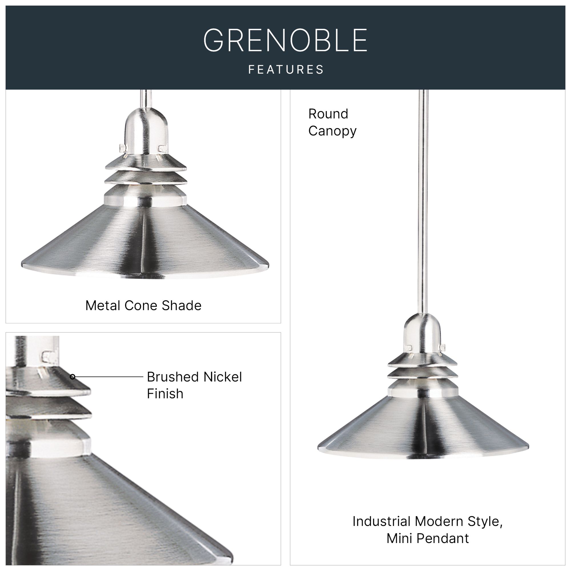 Image 7 Kichler Grenoble 11" Wide Brushed Nickel 1-Light Modern Mini Pendant more views