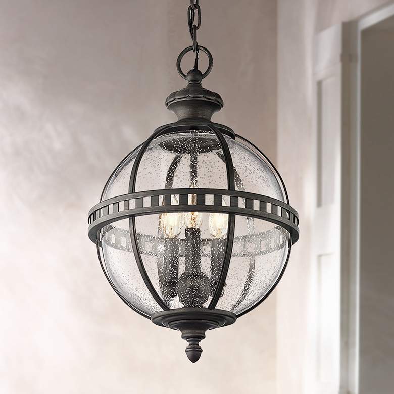 Image 1 Kichler Halleron 18 1/2"H Seedy Glass Outdoor Hanging Light