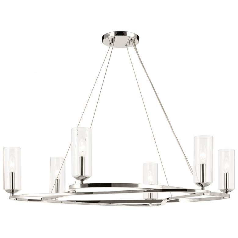 Image 1 Kichler Harpin 37.75 Inch 6 Light Chandelier Clear Glass in Polished Nickel