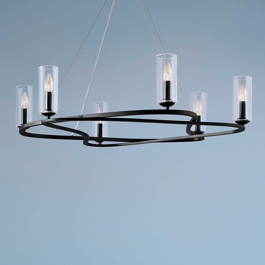 Image 4 Kichler Harpin 37.75 Inch 6 Light Chandelier with Clear Glass in Black more views