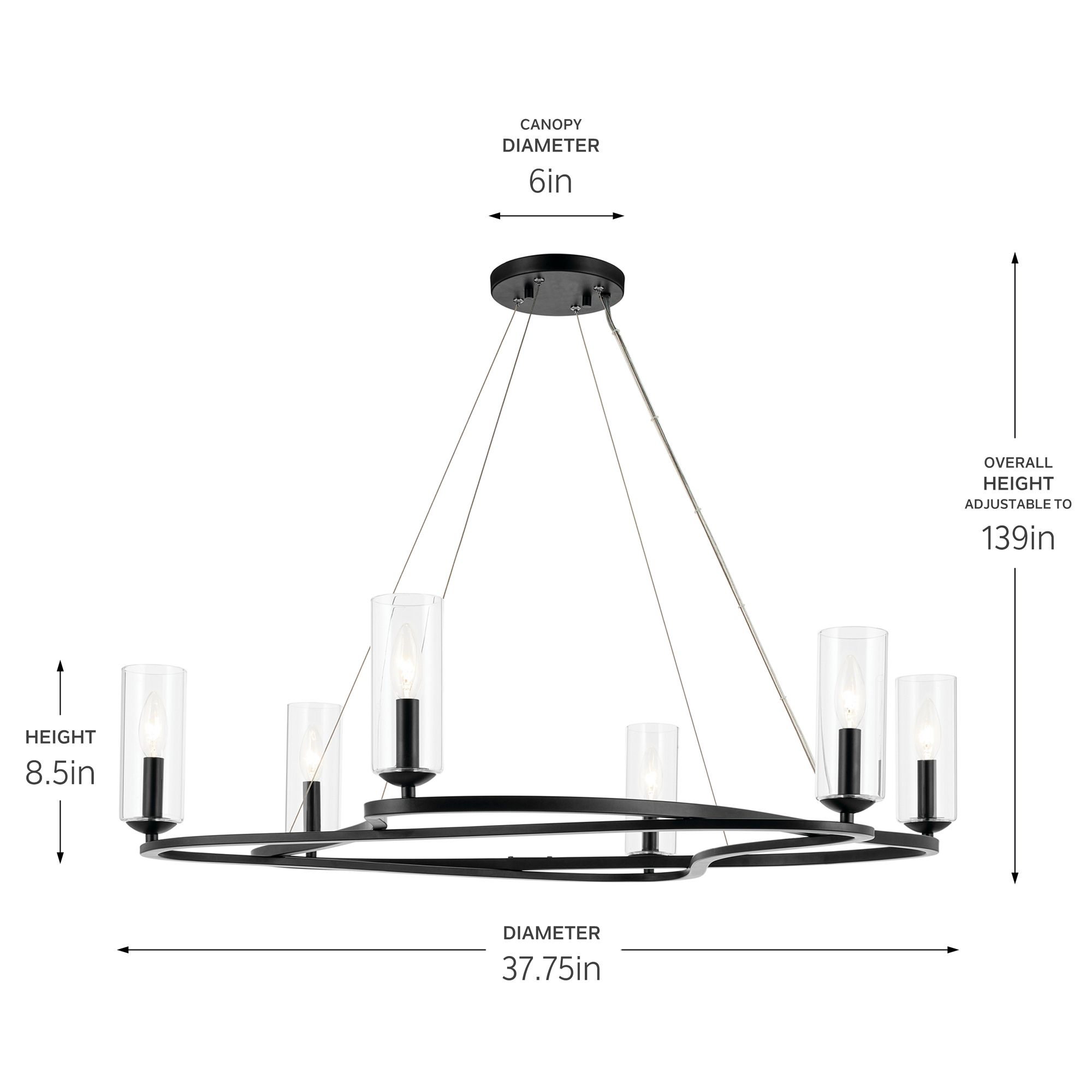 Kichler Harpin 37.75 Inch 6 Light Chandelier with Clear Glass in Black
