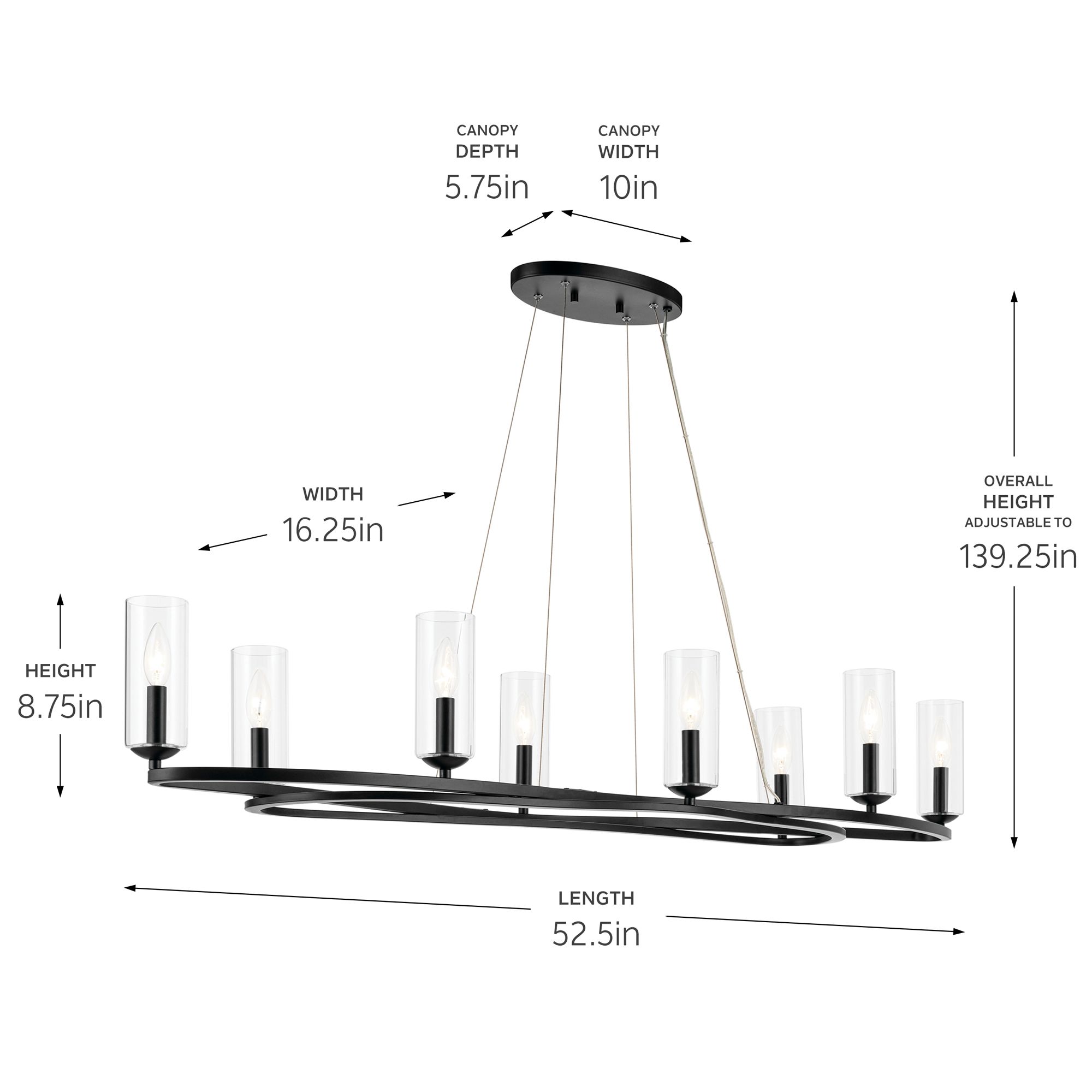 Kichler Harpin 8 Light Linear Chandelier Clear Glass in Black