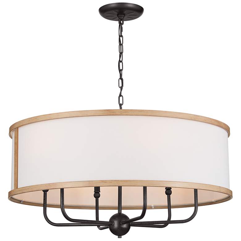 Image 2 Kichler Heddle 30 1/2" Wide Anvil Iron 6-Light Drum Pendant