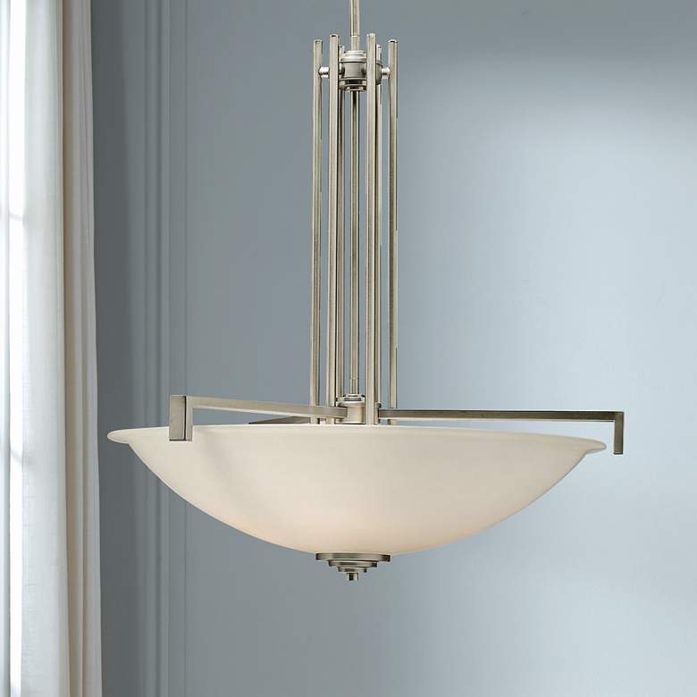 Image 1 Kichler Hendrik 26 inch Wide Brushed Nickel White Glass Pendant Chandelier