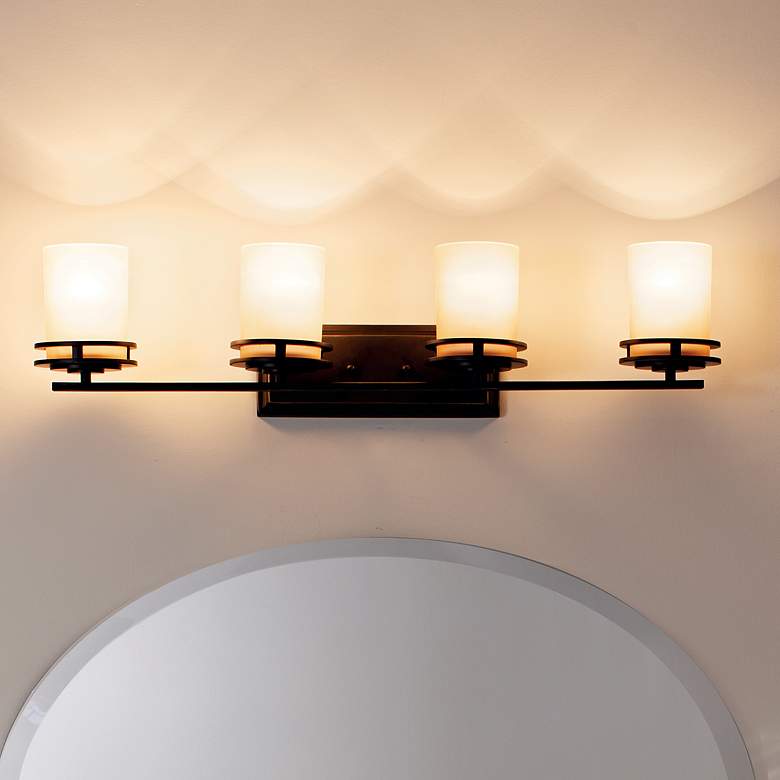 Image 1 Kichler Hendrik 34" Wide Umber Glass and Bronze Bathroom Light Fixture