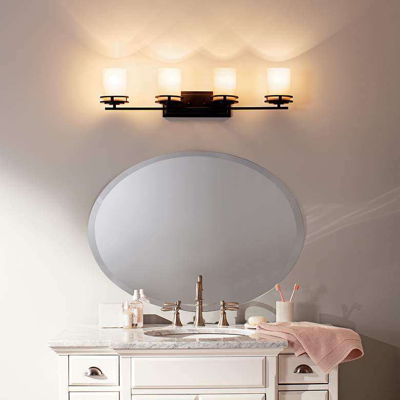 Image 5 Kichler Hendrik 34" Wide Umber Glass and Bronze Bathroom Light Fixture more views